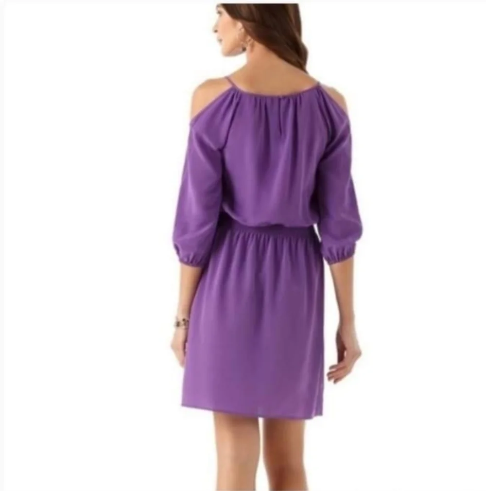 White House Black Market 100% Silk Shoulder Dress - Picture 2 of 9